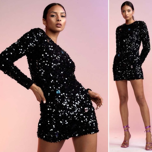 NWT - CYNTHIA ROWLEY SERENA SEQUIN & GEM DRESS - BLACK Size 0 - Picture 13 of 14